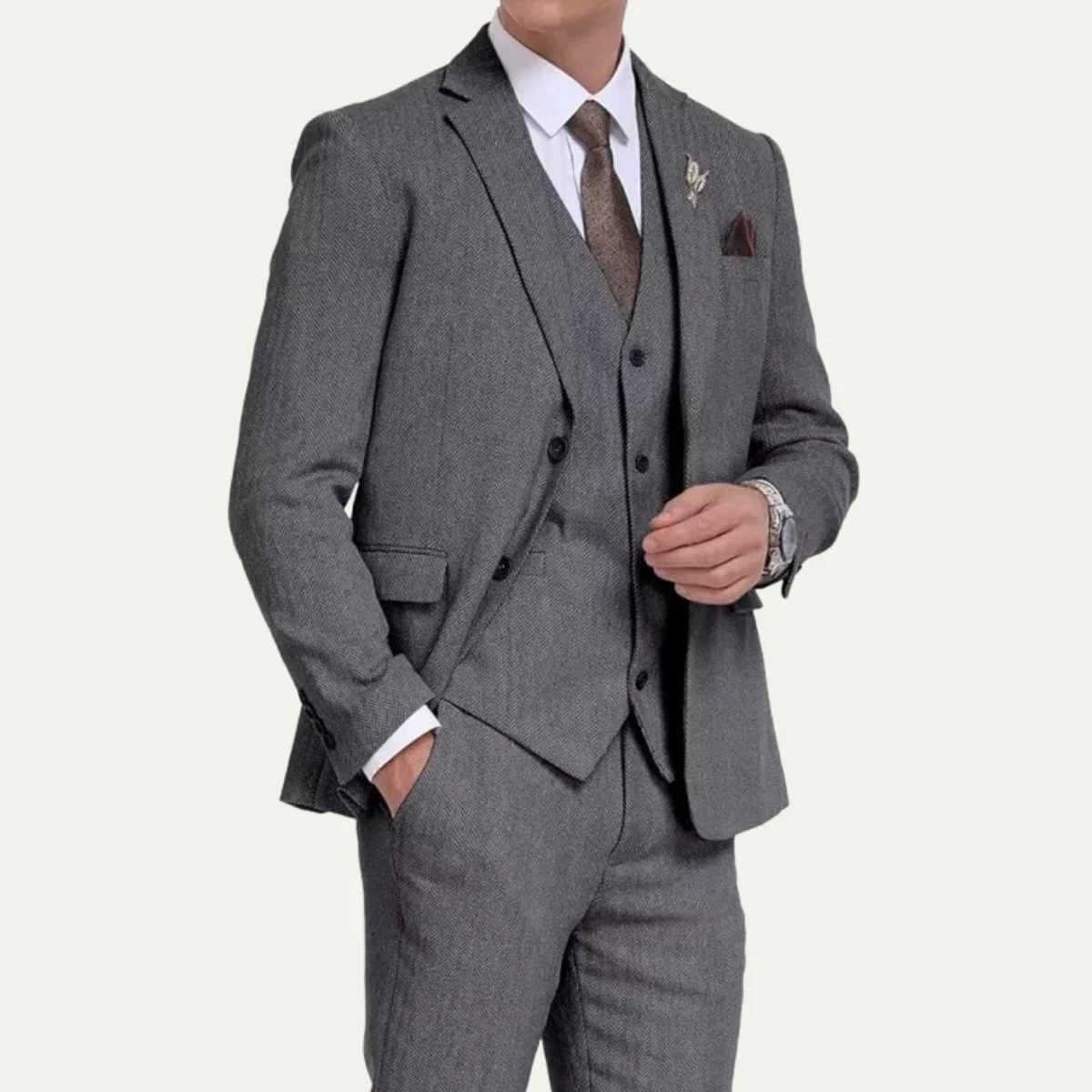 Freja Andersen | Herre tweed 3 Piece jakkesæt - Retro slim fit Waistcoat sæt - Billede 3