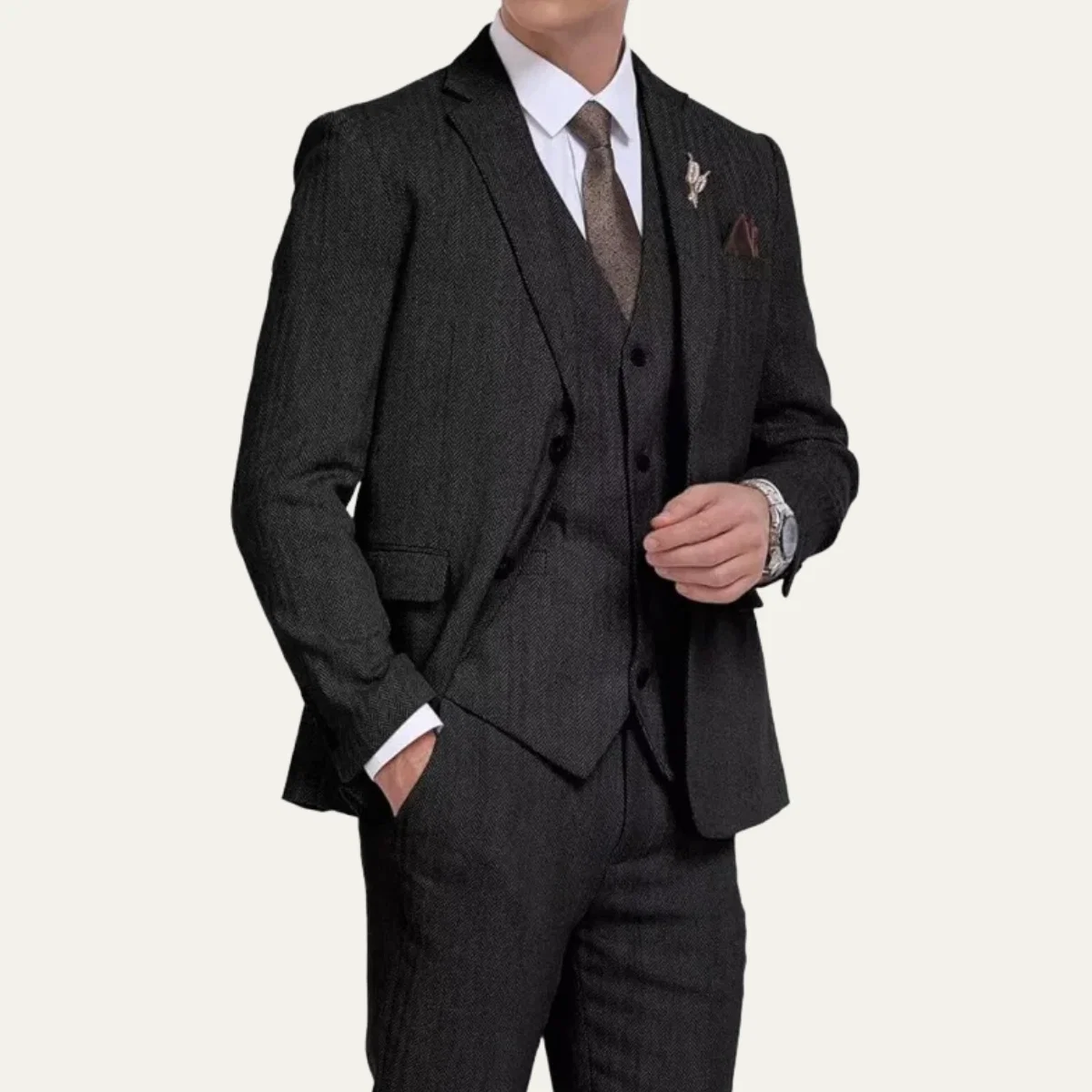 Freja Andersen | Herre tweed 3 Piece jakkesæt - Retro slim fit Waistcoat sæt - Billede 4