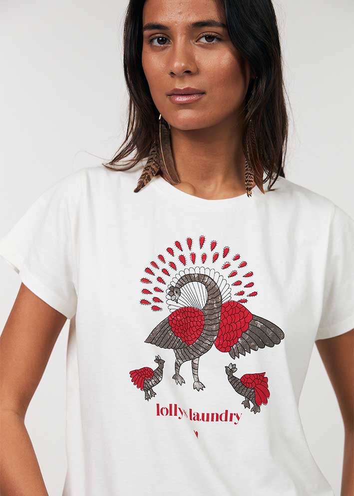 Lollys Laundry Roma Peacock T-shirt - Hvid - Billede 5