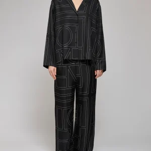 Toteme Black Monogram Silk PJ Pants