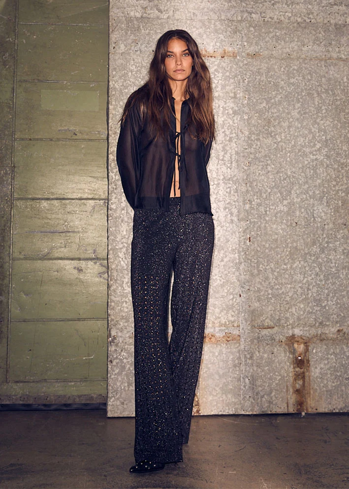 Haute L'amitié Hole Lurex Knit Pant - Sorte Strikkede Bukser med glimmer - Billede 3