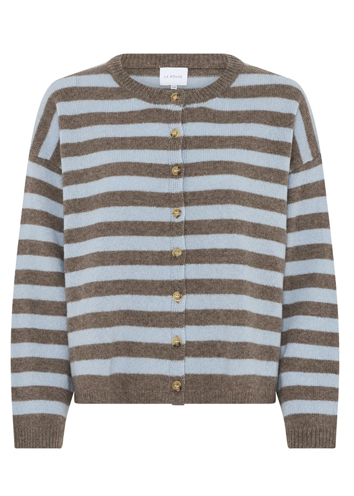 La Rouge Sisse Striped Cardigan - Light Blue/Brown Stripe - Billede 2