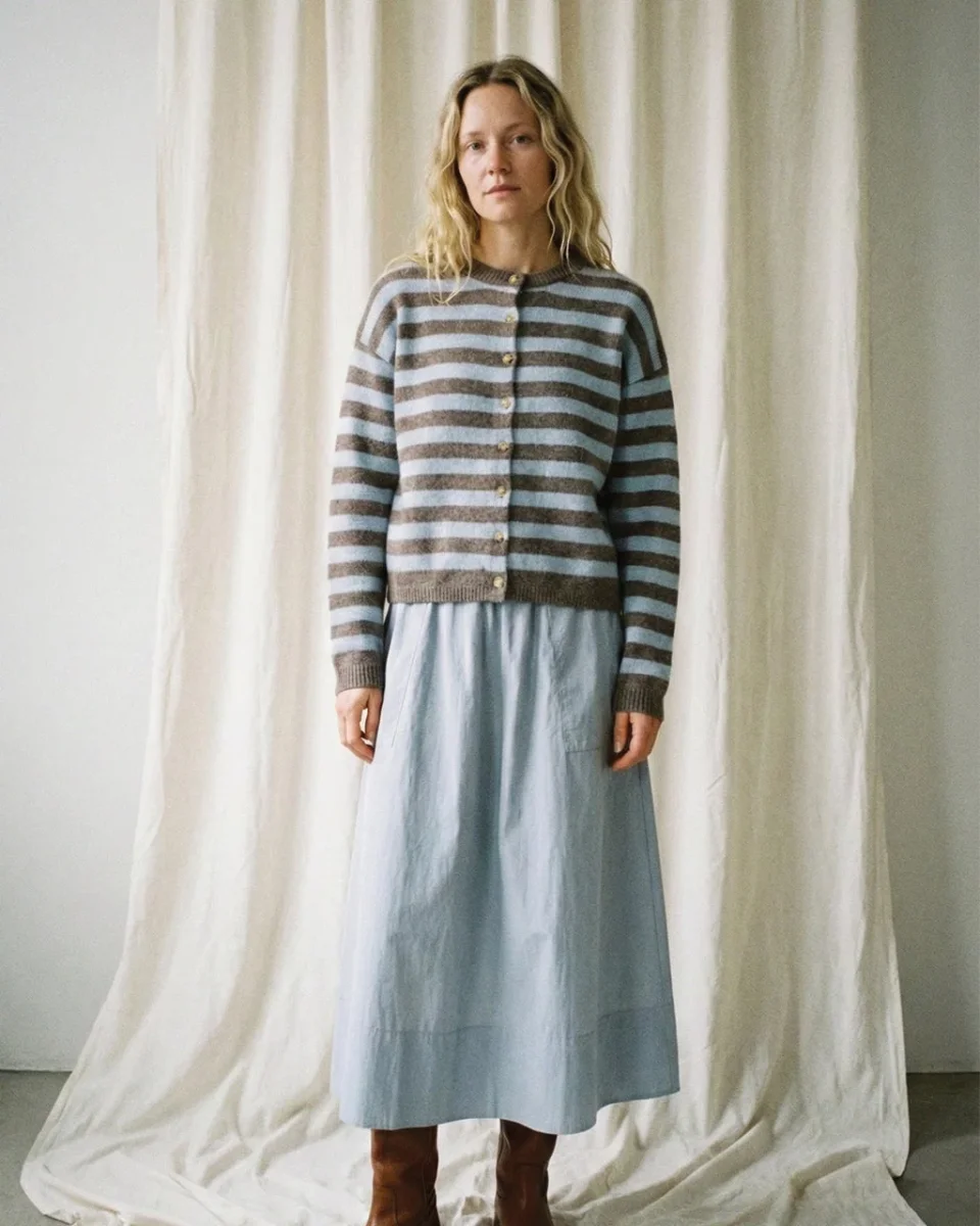 La Rouge Sisse Striped Cardigan - Light Blue/Brown Stripe - Billede 3