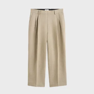 Toteme Beige Double-pleat Cropped Linen Trousers
