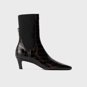 Toteme Dark Brown Croco Embossed Mid Heel Boots
