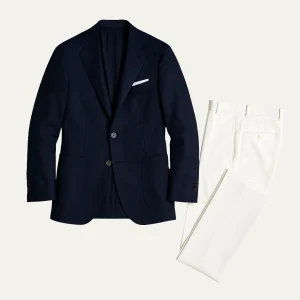 Freja Andersen | Herre Two Piece jakkesæt - Notch Lapel enkeltknappet jakke med hvid bukser