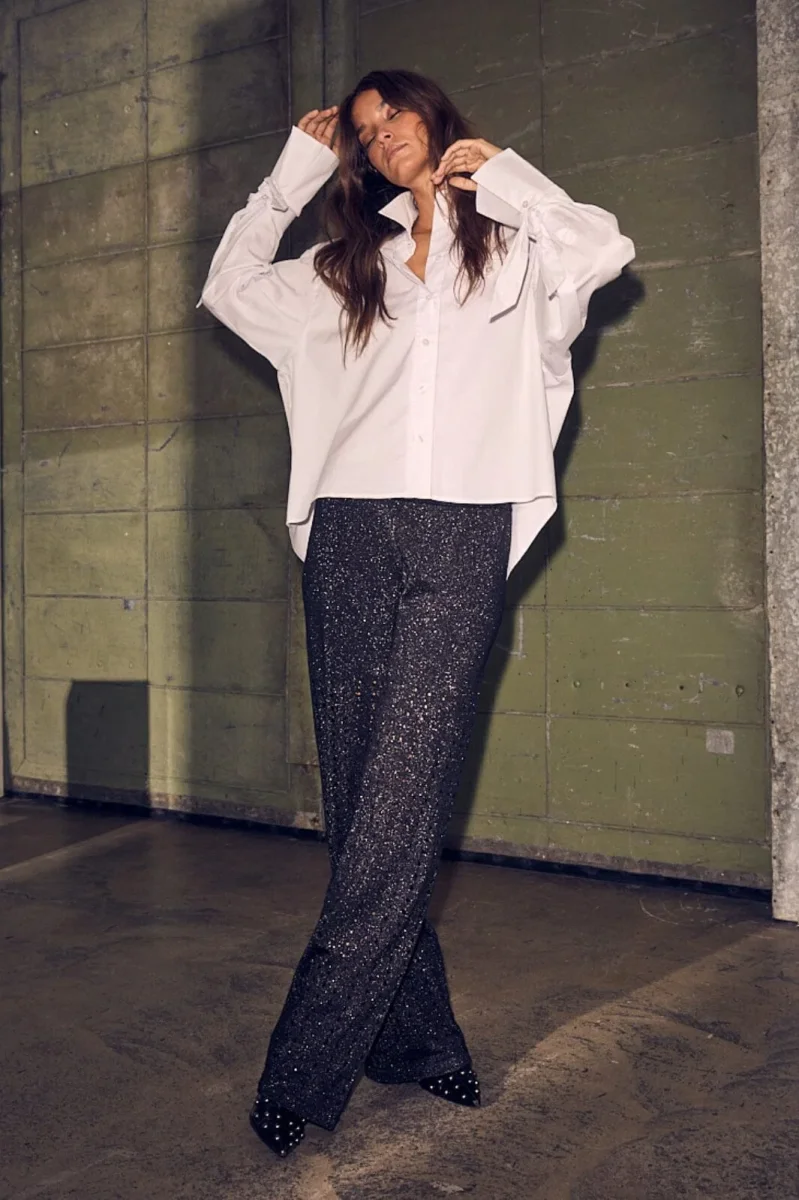 Haute L'amitié Hole Lurex Knit Pant - Sorte Strikkede Bukser med glimmer - Billede 6