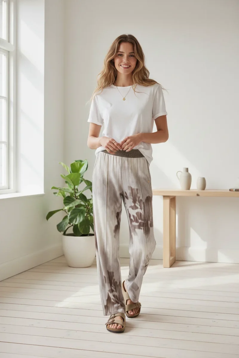 Gustav Marisa Jersey Bukser 62039 Creme med brunt print - Billede 3