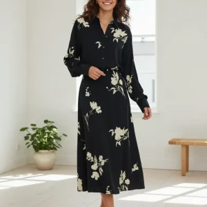 Soft Rebels Melinda Midi Kjole - Sort med blomsterprint