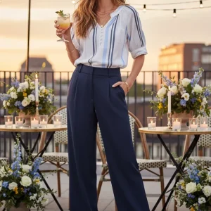 Gustav Maddeline High waist wide leg Habitbukser 58018 Mørkeblå