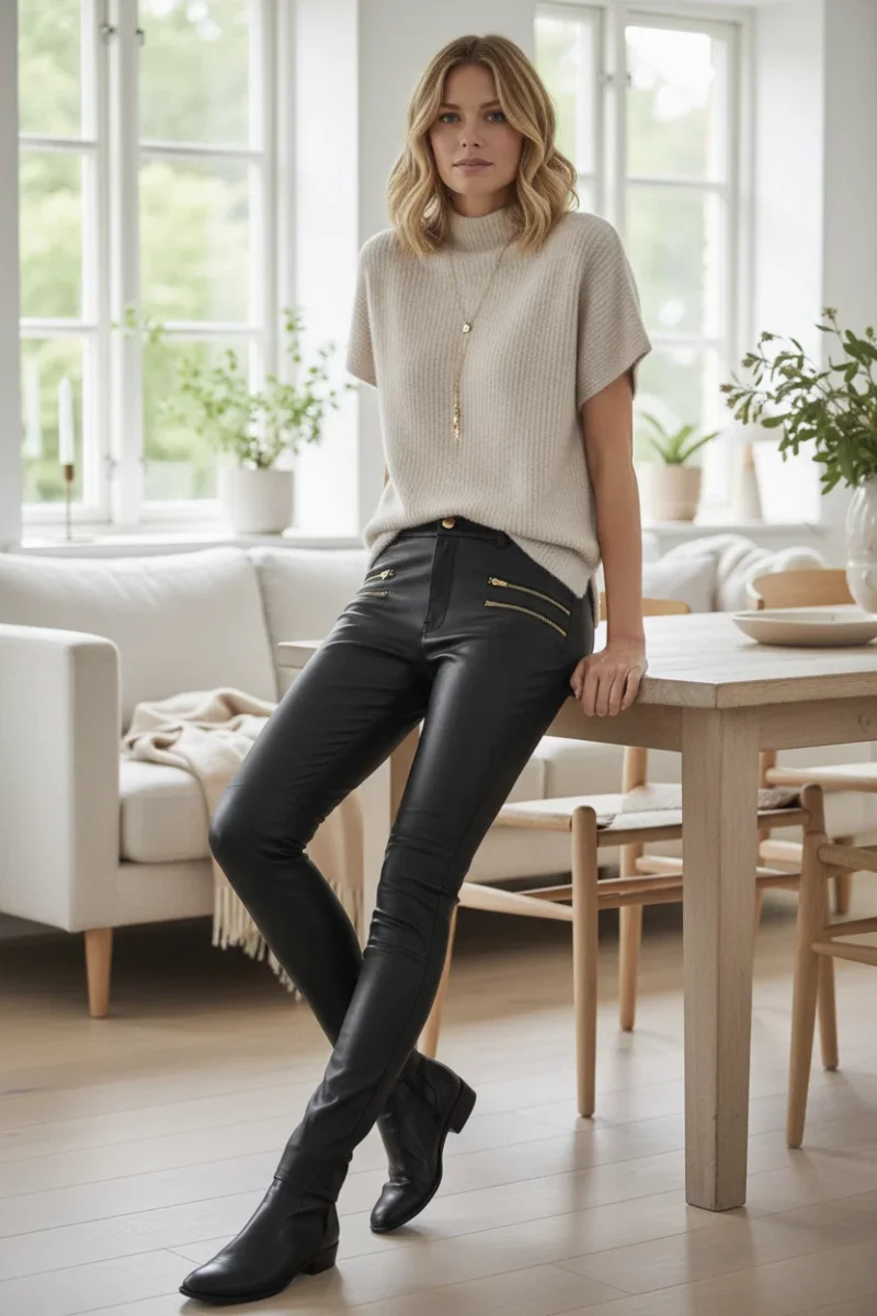 BTF CPH Stretch Jeans with zip pockets 10642 Skindbukser - Black with gold - Billede 3