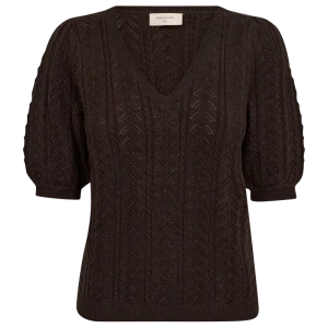 FQCLARRY - FINSTRIKKET PULLOVER MED HULMØNSTER - BRUN